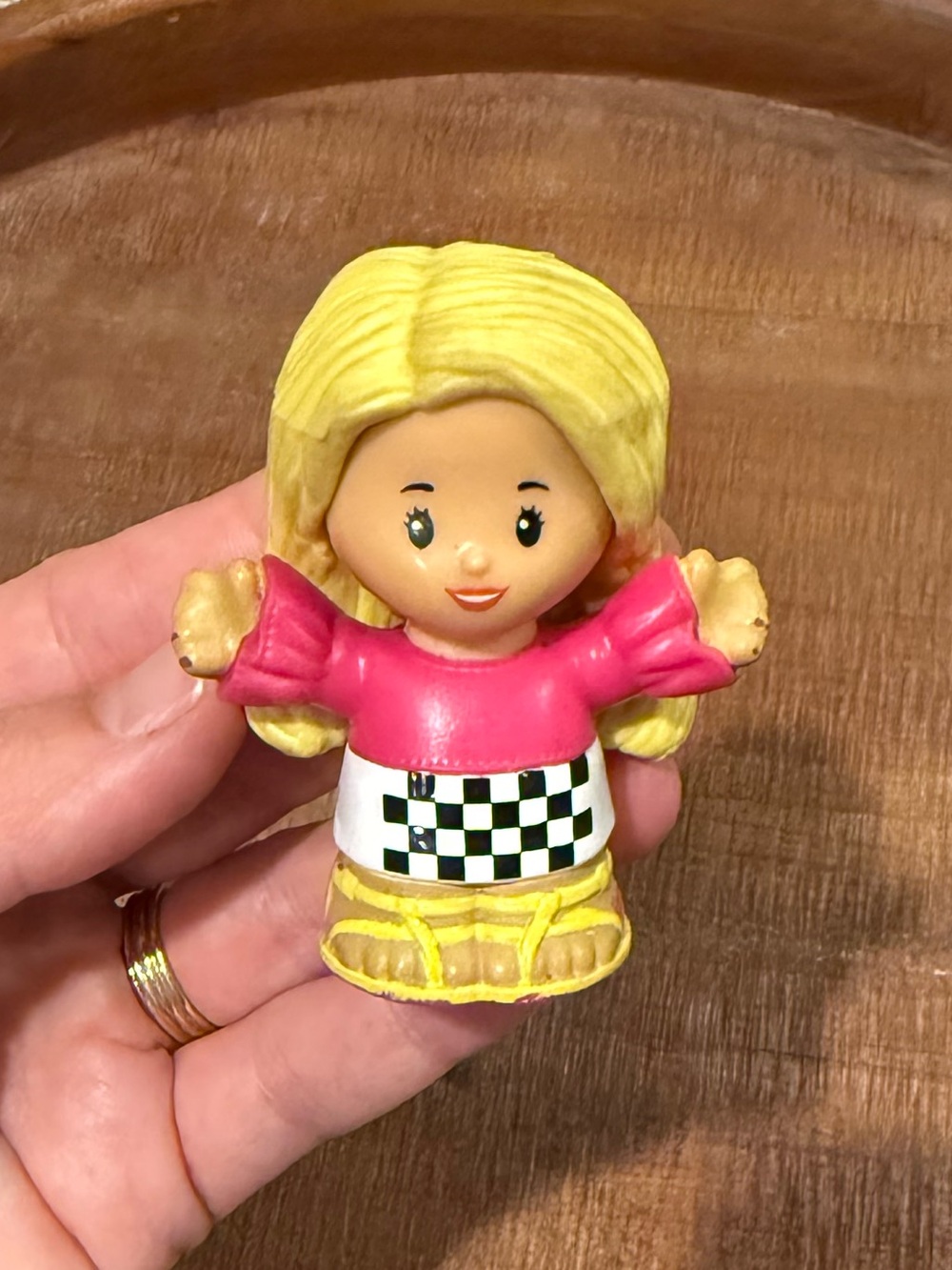 Fisher Price Little People Barbie Blonde Pink Top Checkered Skirt Figure
